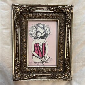Vintage Gold Framed Art with Pink Accents